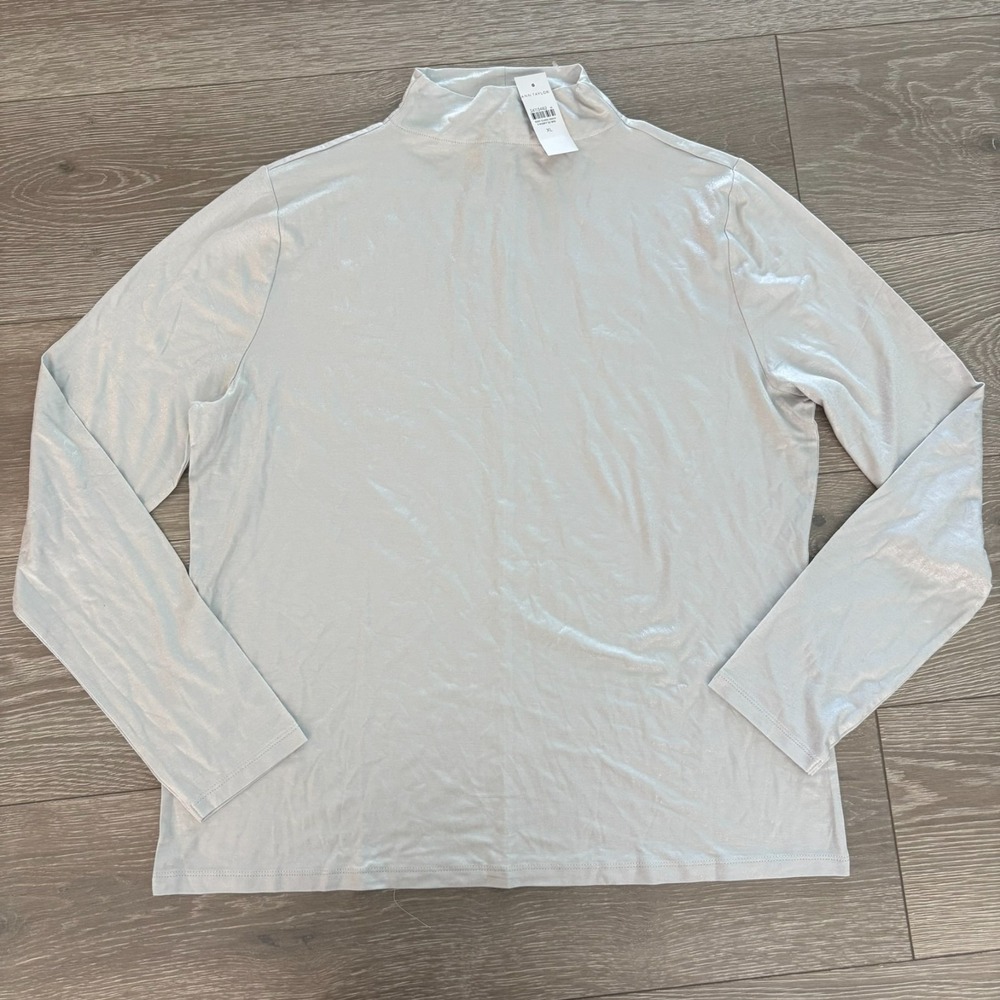 NWT Ann Taylor Womens White Mock Neck Cozy Stretch Long Sleeve T-Shirt Size XL